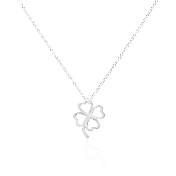 Collier argenté avec pendentif trèfle à 4 feuilles creux