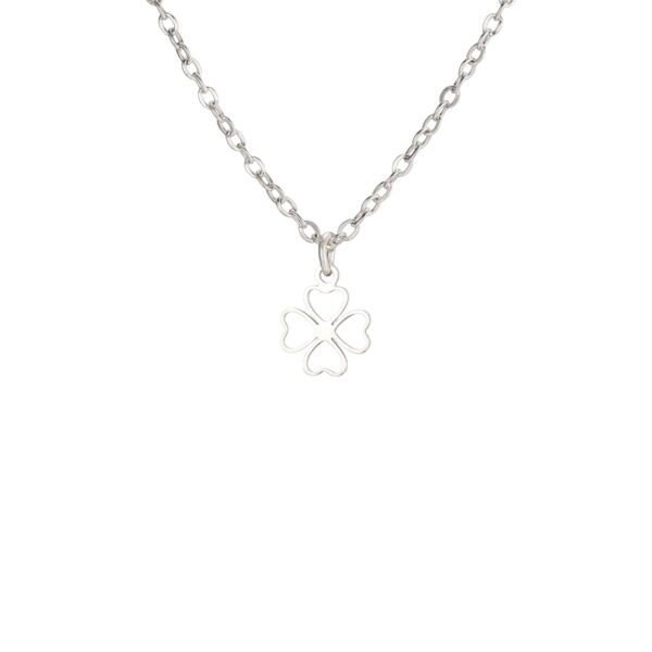 Collier trèfle 4 feuilles argenté creux coeurs
