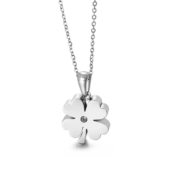 Collier trèfle 4 feuilles plein argenté
