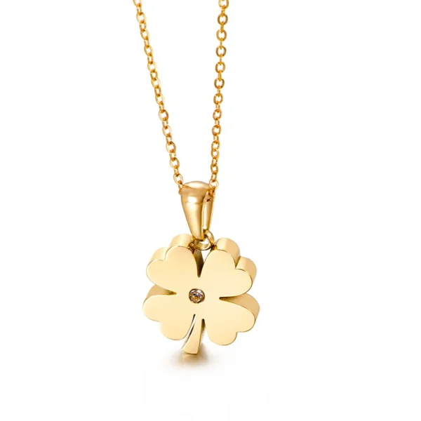 Collier trèfle 4 feuilles plein doré