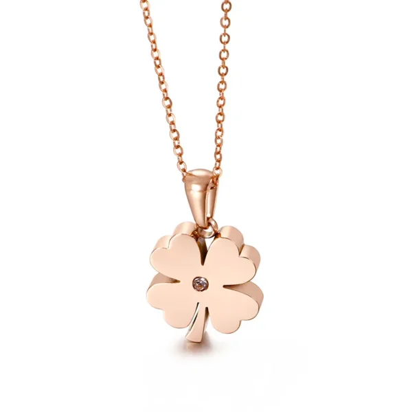 Collier trèfle 4 feuilles plein or rose