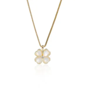 Collier trèfle à 4 feuilles blanc et doré classique