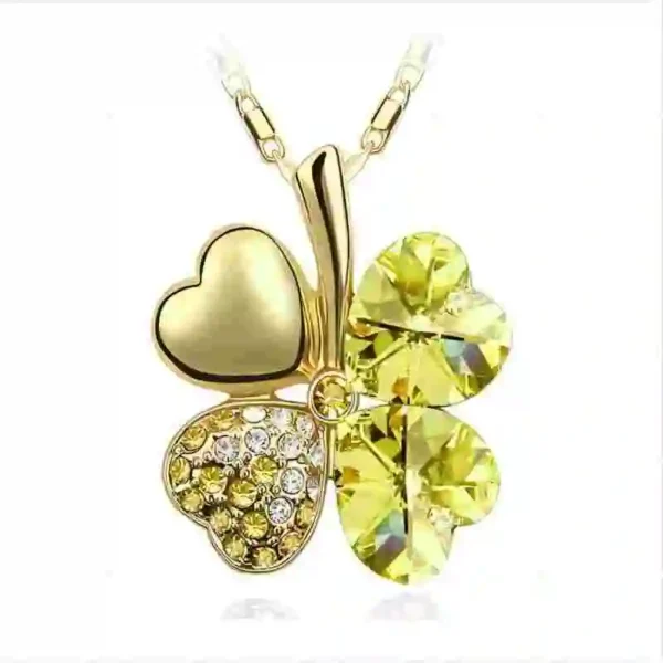 Collier trèfle à 4 feuilles design doré avec cristaux jaunes