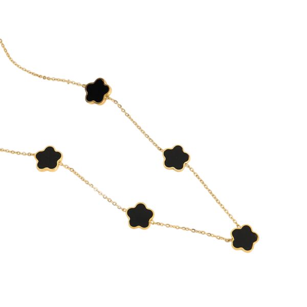 Collier trèfle à 5 feuilles noir et doré lisse