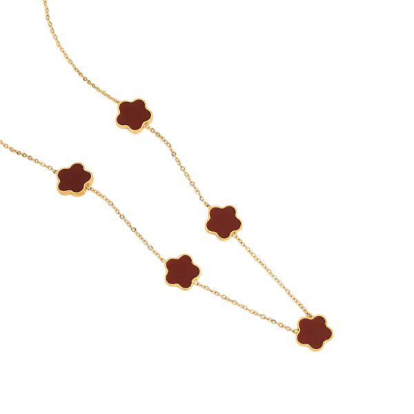 Collier trèfle à 5 feuilles rouge et doré lisse