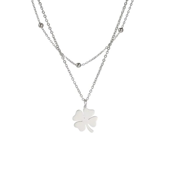 Collier trèfle argent avec chaîne double