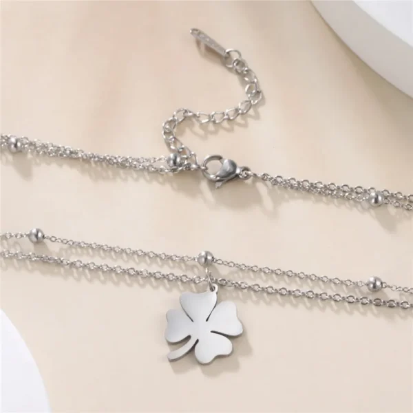 Collier trèfle argent avec chaîne double