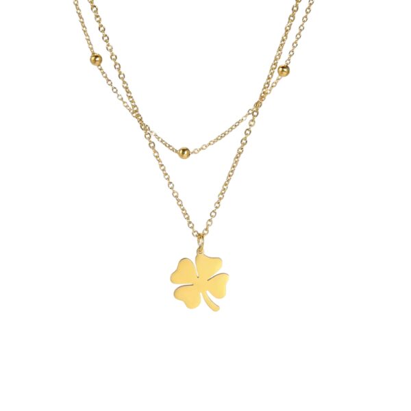 Collier trèfle or avec chaîne double