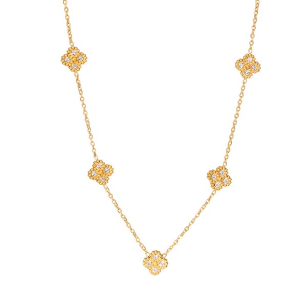 Collier trèfles multiples doré avec cristaux