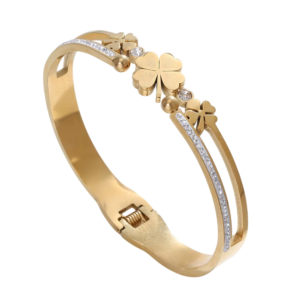 Jonc 3 trèfles dorés avec cristaux