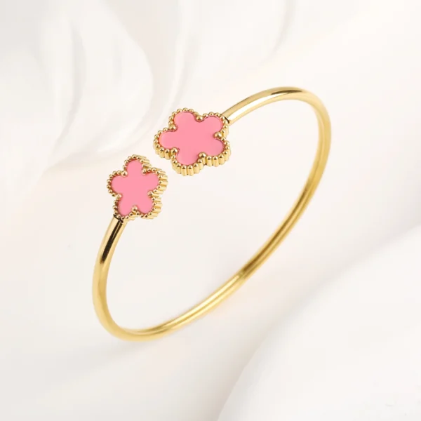 Jonc doré double trèfle à 5 feuilles rose