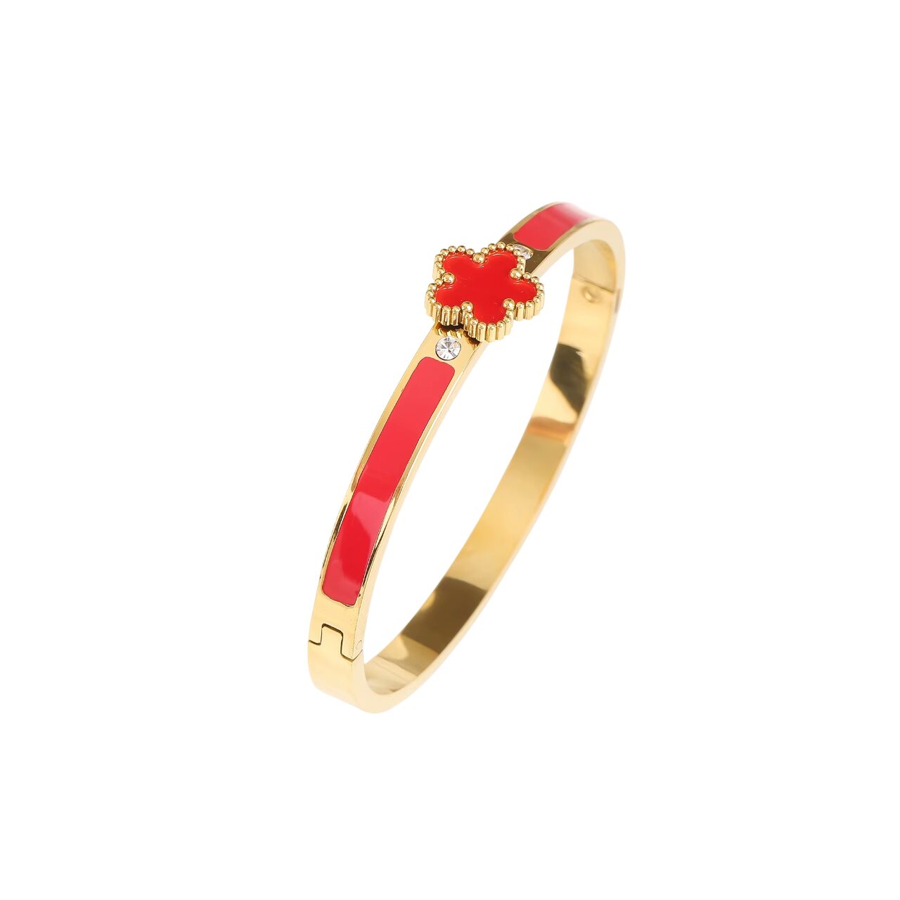 Jonc doré et rouge avec trèfle