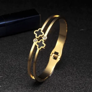 Jonc double petit trèfle noir et blanc