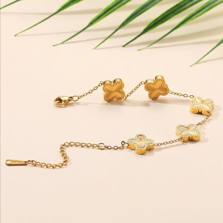 Set Bijoux Trèfle à Quatre Feuilles Plaqué Or 18K - Collier, Bracelet & Boucles D'Oreilles - Porte-Bonheur Pour Femme - Cadeau Anniversaire Mariage Rose Gold