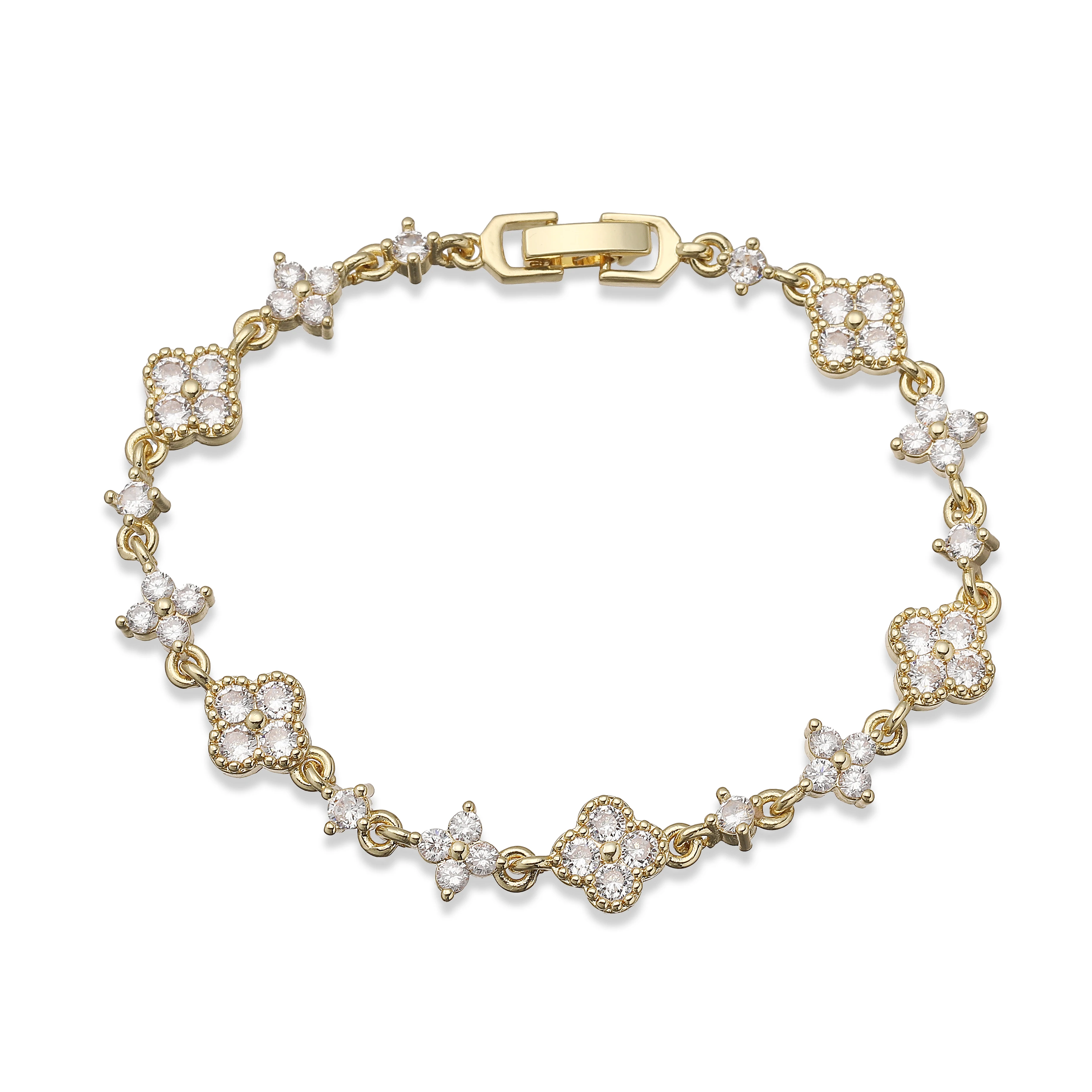 Bracelet en or jaune serti de cristaux en forme de trèfle à quatre feuilles.